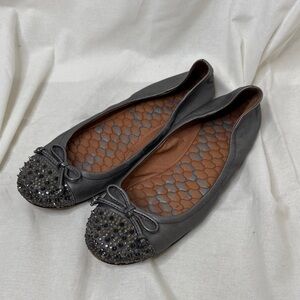 Sam Edelman Beatrix Metallic Leather Spike Rhinestone Ballet Flats Women’s 8